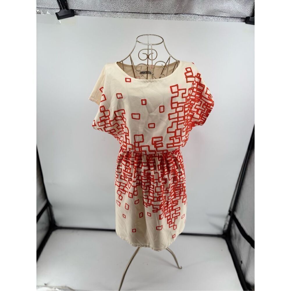 Eliza J Orange White Print Short Sleeve Dress Size 6 Pockets